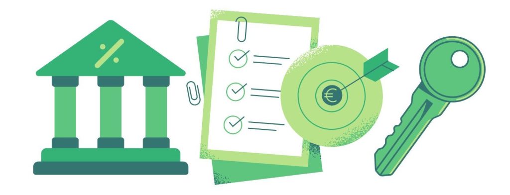 Grafički simboli banke, ugovora i ključa