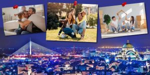 Panorama Beograda i fotografije porodica