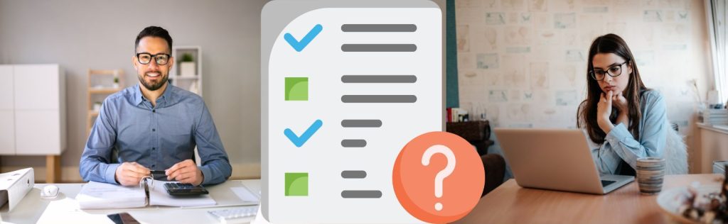 Ilustracija ček-liste između fotografija zadovoljnog mladića i zabrinute devojke